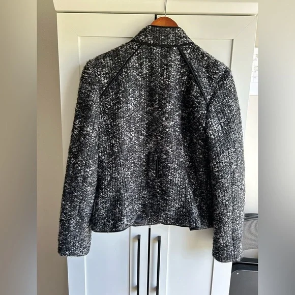 Sandro Paris Petite Bouclé Jacket Black White Trimmed Coat - Picture 3 of 9